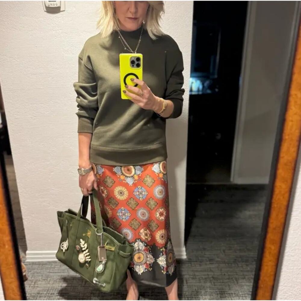 La Double J Olive Sweatshirt Midi Dress XL Silk Skirt Oversized Designer $900 - Picture 4 of 13
